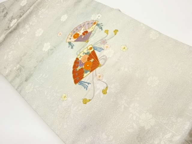 檜扇に花々模様刺繍名古屋帯